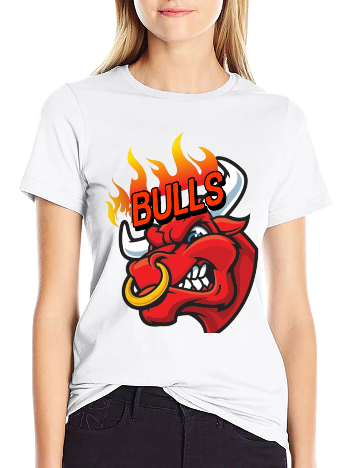 Fiery Bulls Graphic Tee - Black Cotton T-Shirt