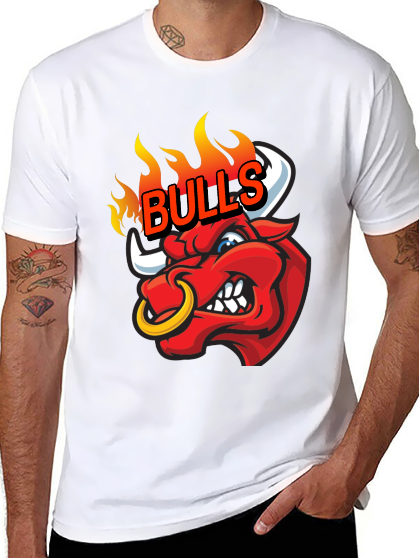 Fiery Bulls Graphic Tee - Black Cotton T-Shirt