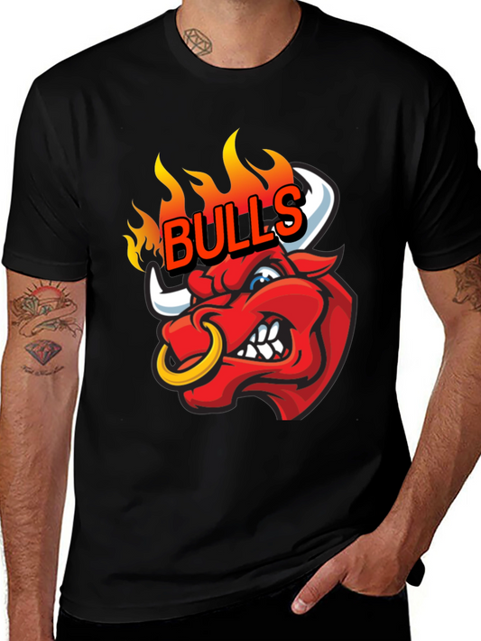 Fiery Bulls Graphic Tee - Black Cotton T-Shirt