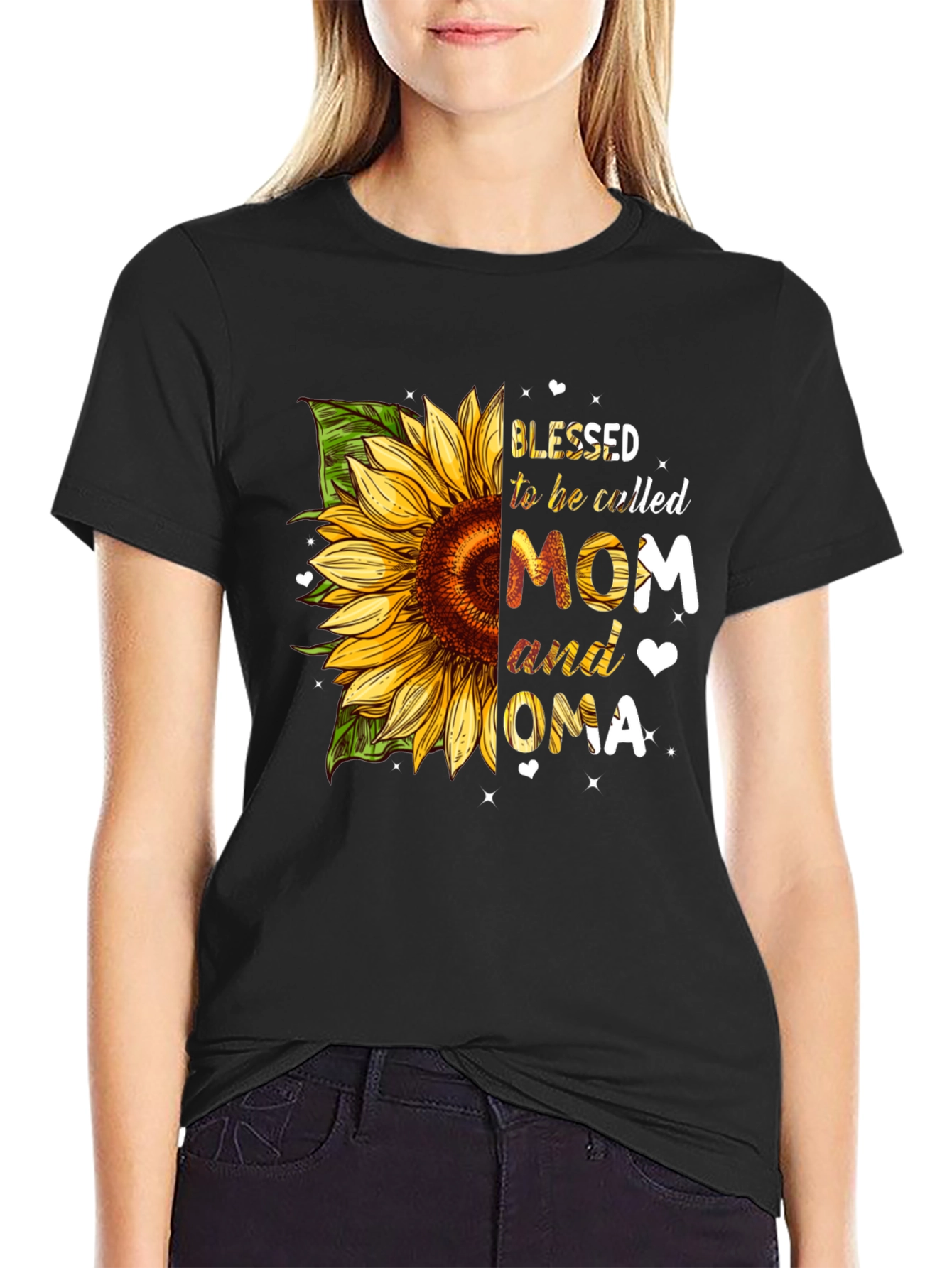 Blessed Mom & Oma Sunflower Graphic T-Shirt
