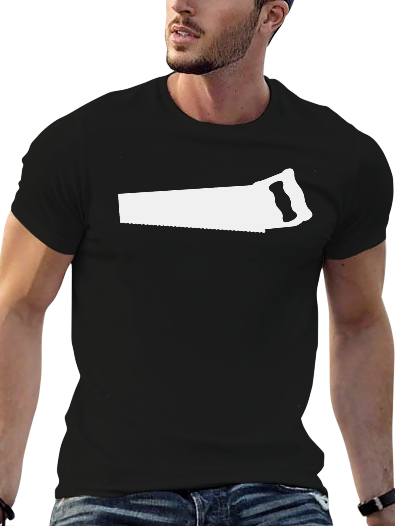 Saw Graphic Black T-Shirt - Mens Novelty Tee
