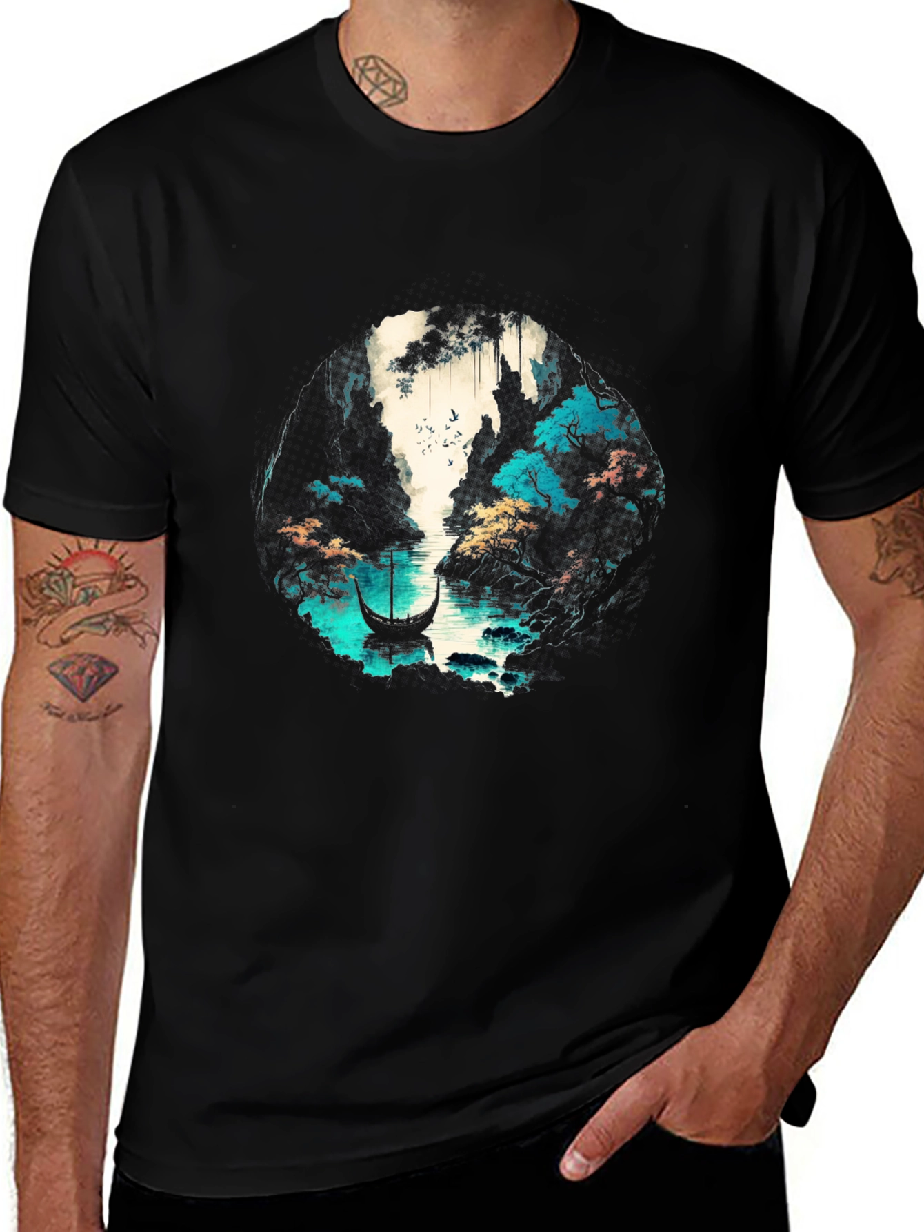 Nature Graphic T-Shirt - Boat & Water Design