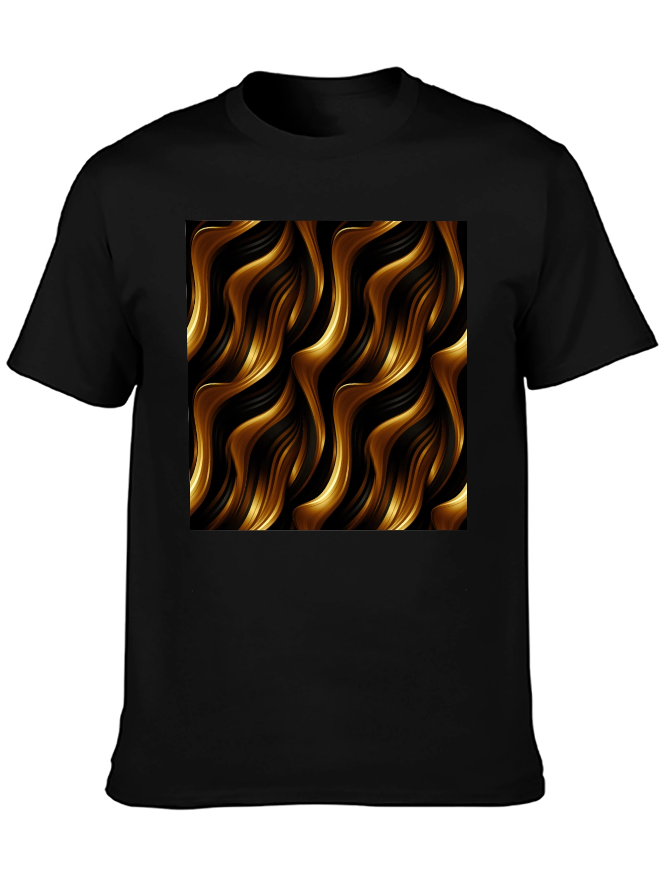 Stylish Black Tee with Abstract Gold Wave Design