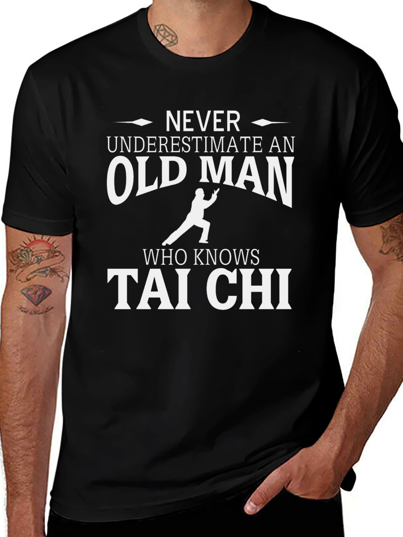 Never Underestimate Tai Chi Old Man Black T-Shirt