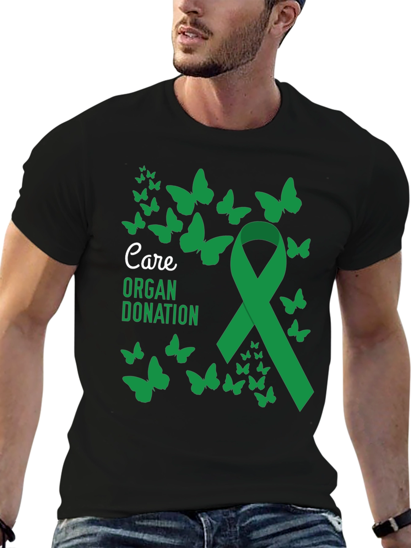 Organ Donation Care Ribbon Butterfly Graphic T-Shirt