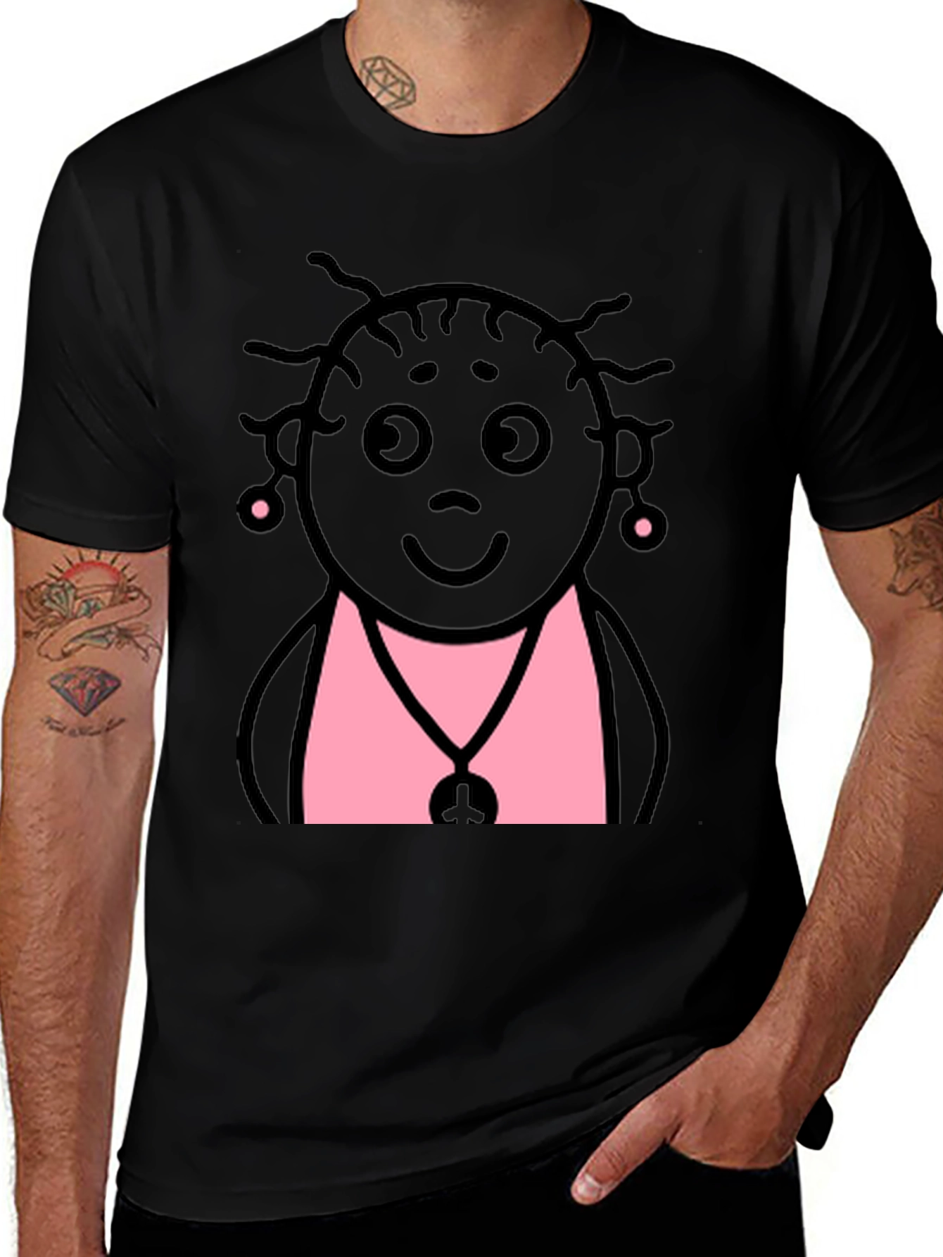 Fun Cartoon Graphic Print Black T-Shirt