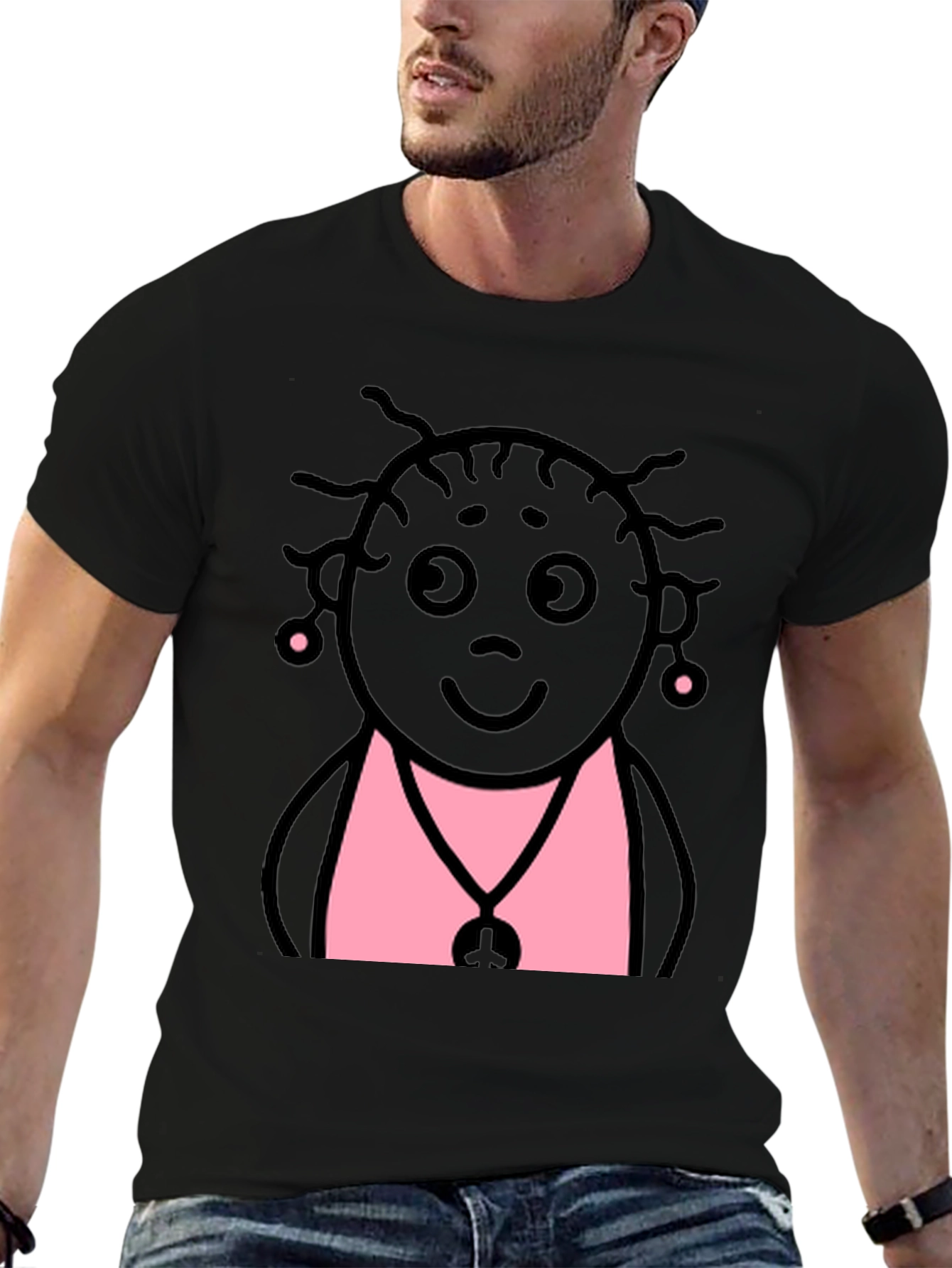 Fun Cartoon Graphic Print Black T-Shirt