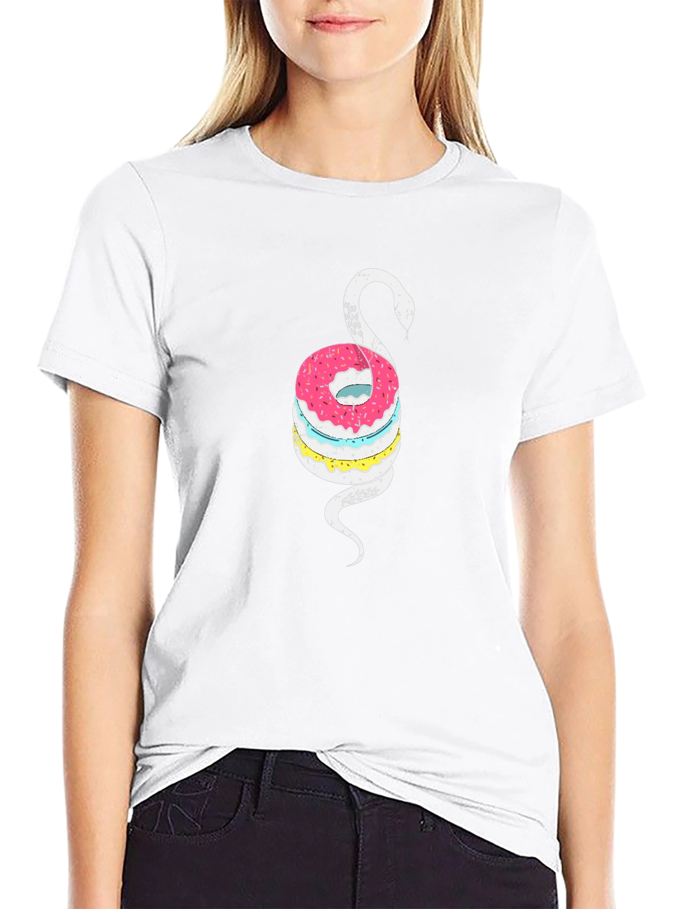 Donut Snake Graphic Tee - Quirky Black T-Shirt