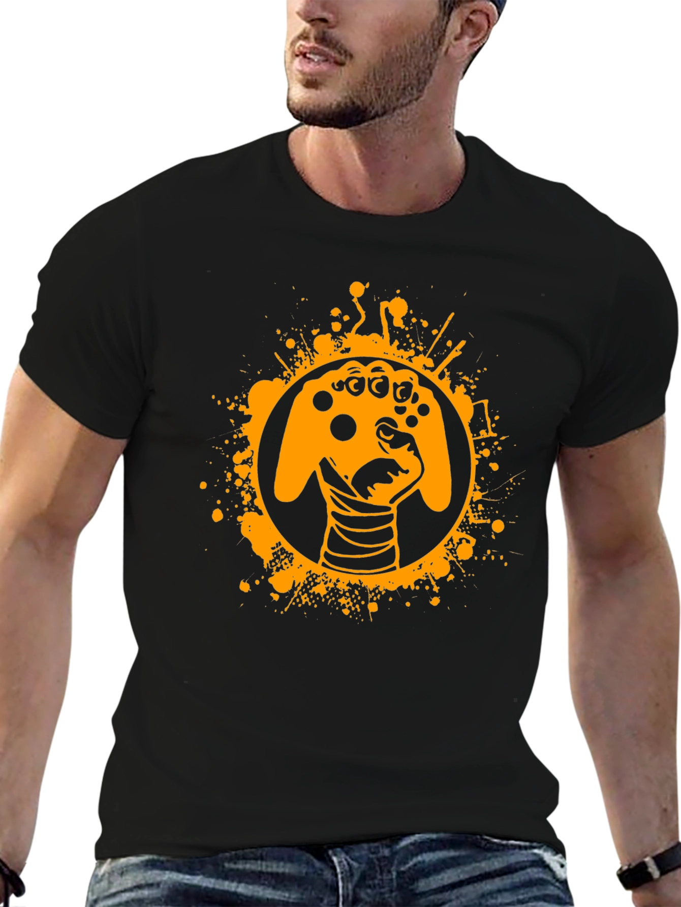 Gamer Fist Graphic Tee - Black Cotton Blend