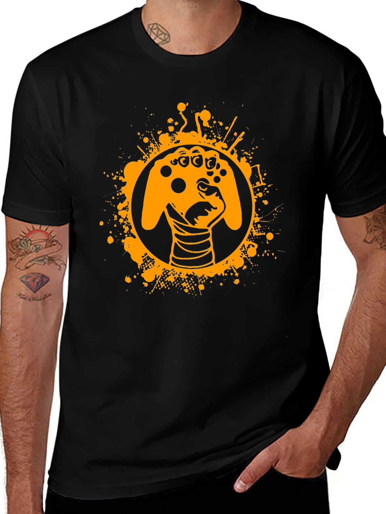 Gamer Fist Graphic Tee - Black Cotton Blend