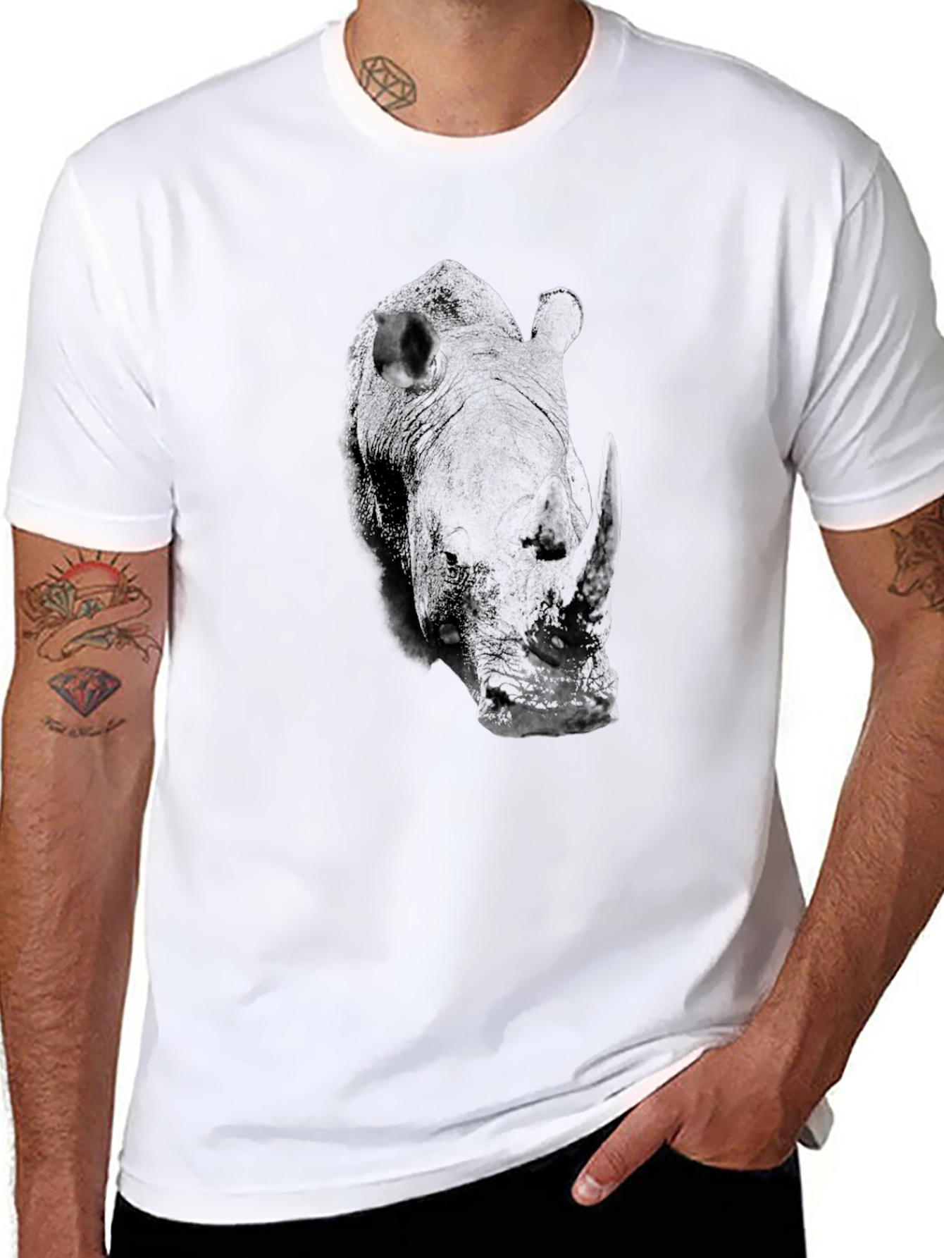 Black Rhino Graphic Tee - Unique Animal Design