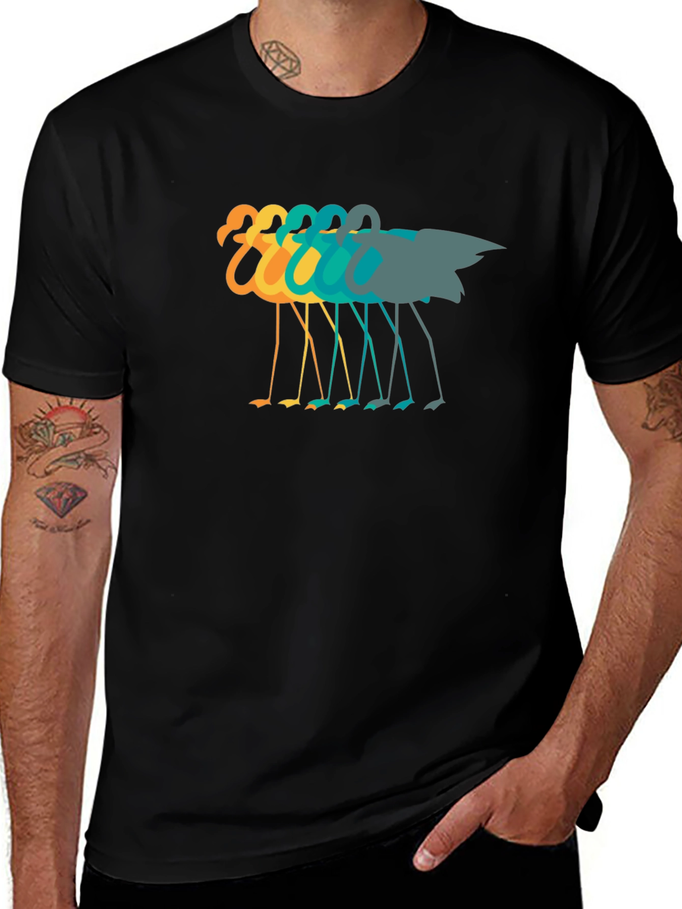 Retro Flamingo Graphic Tee - Black
