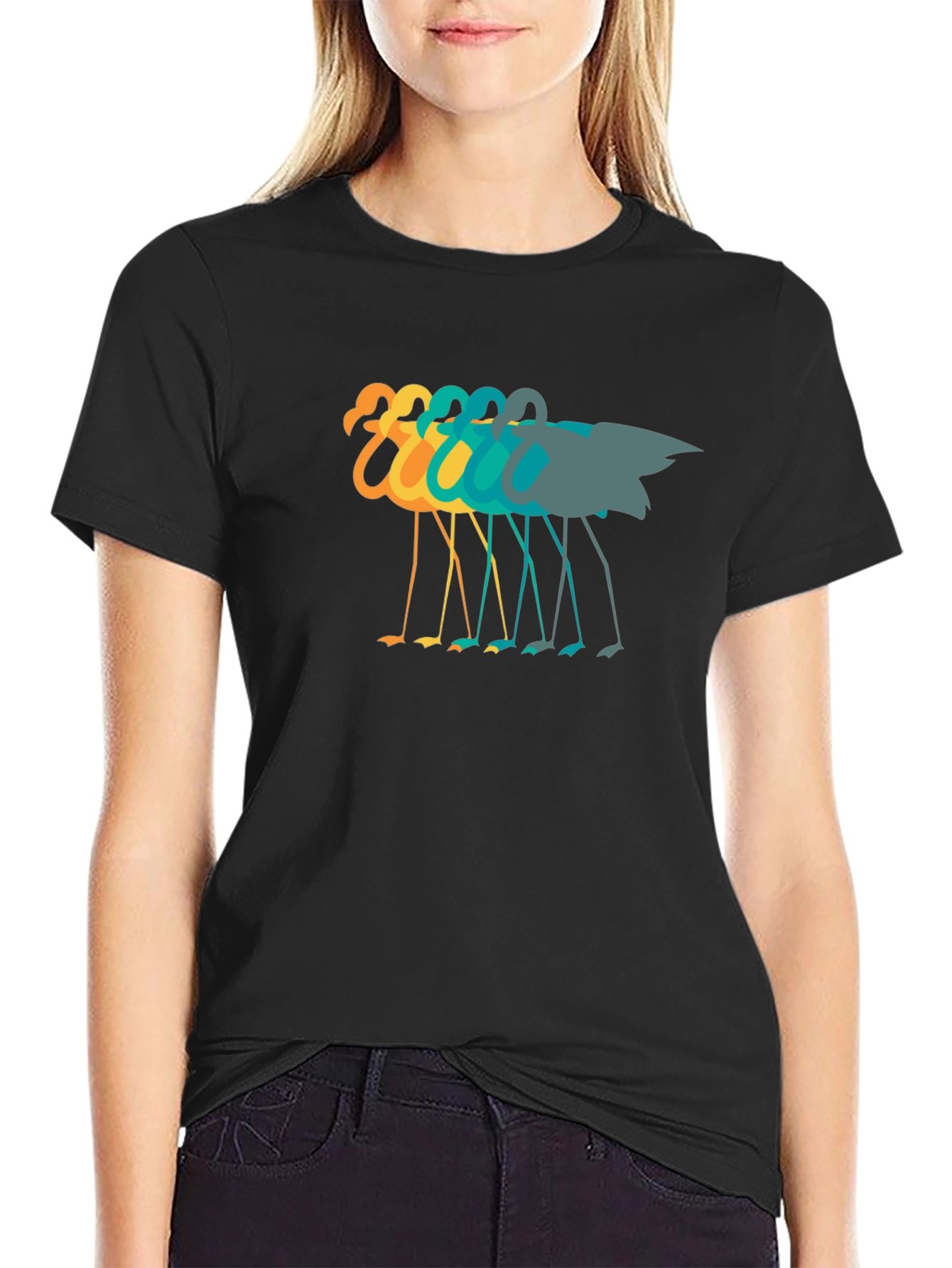 Retro Flamingo Graphic Tee - Black