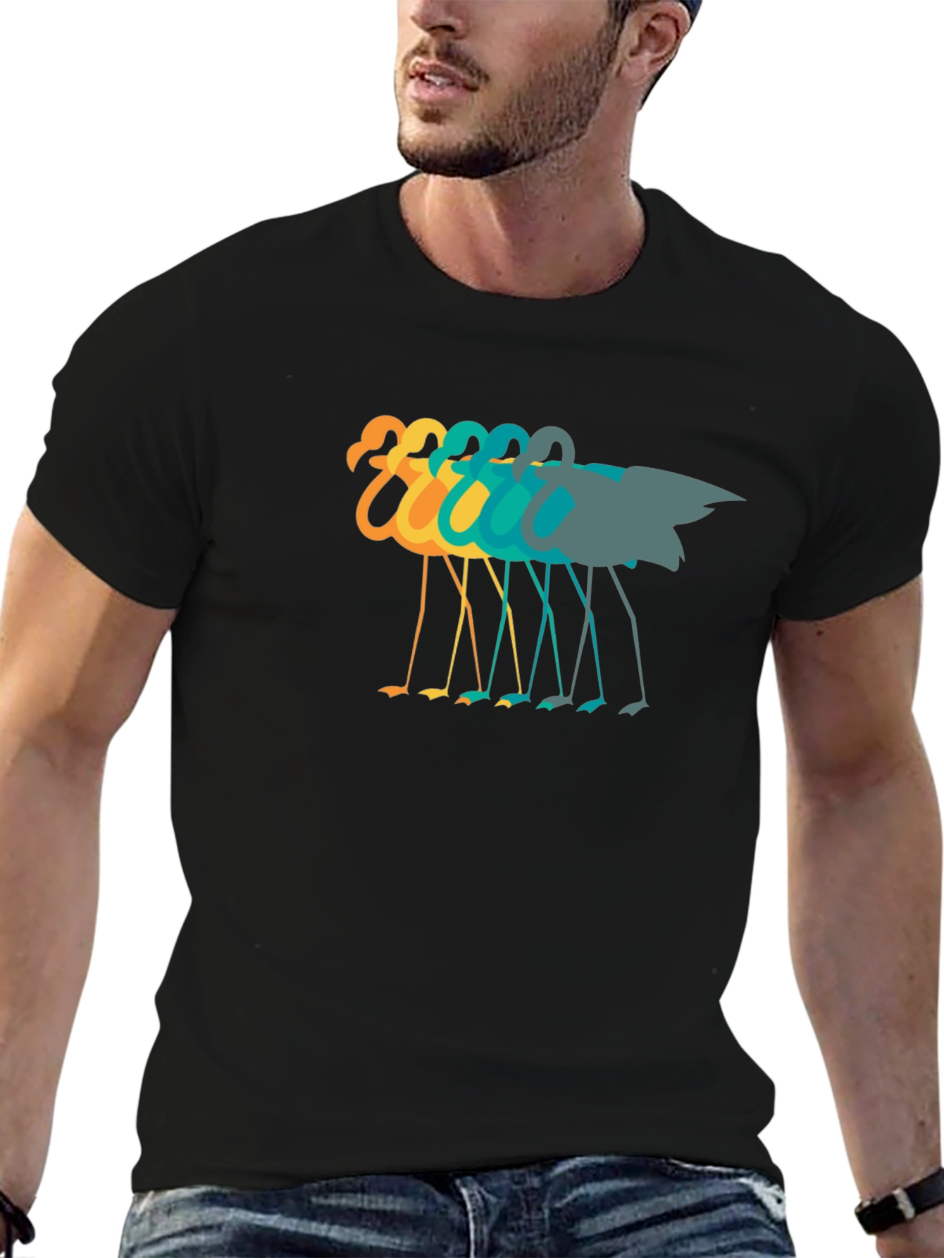 Retro Flamingo Graphic Tee - Black