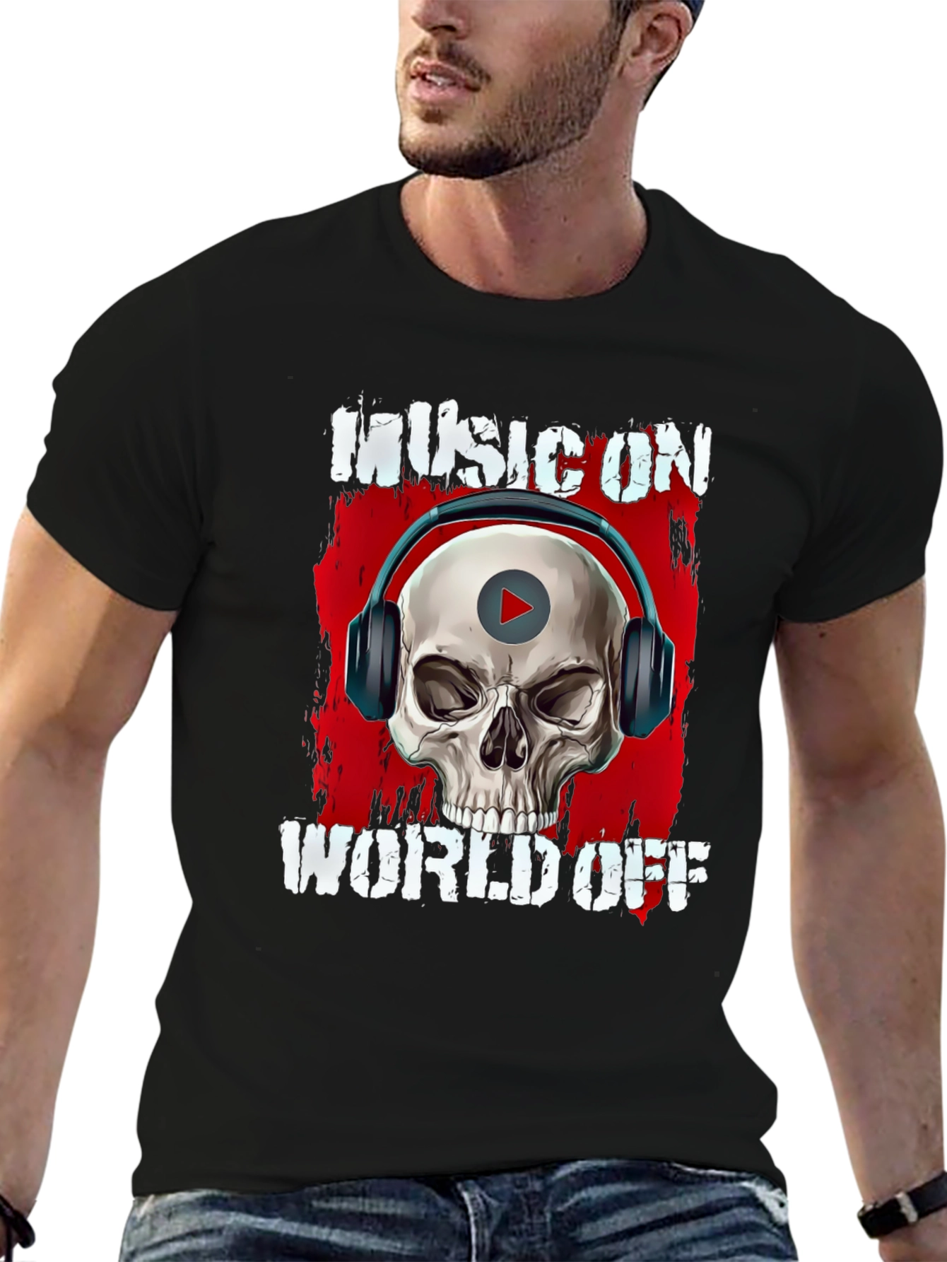 Music On World Off Skull Graphic T-Shirt