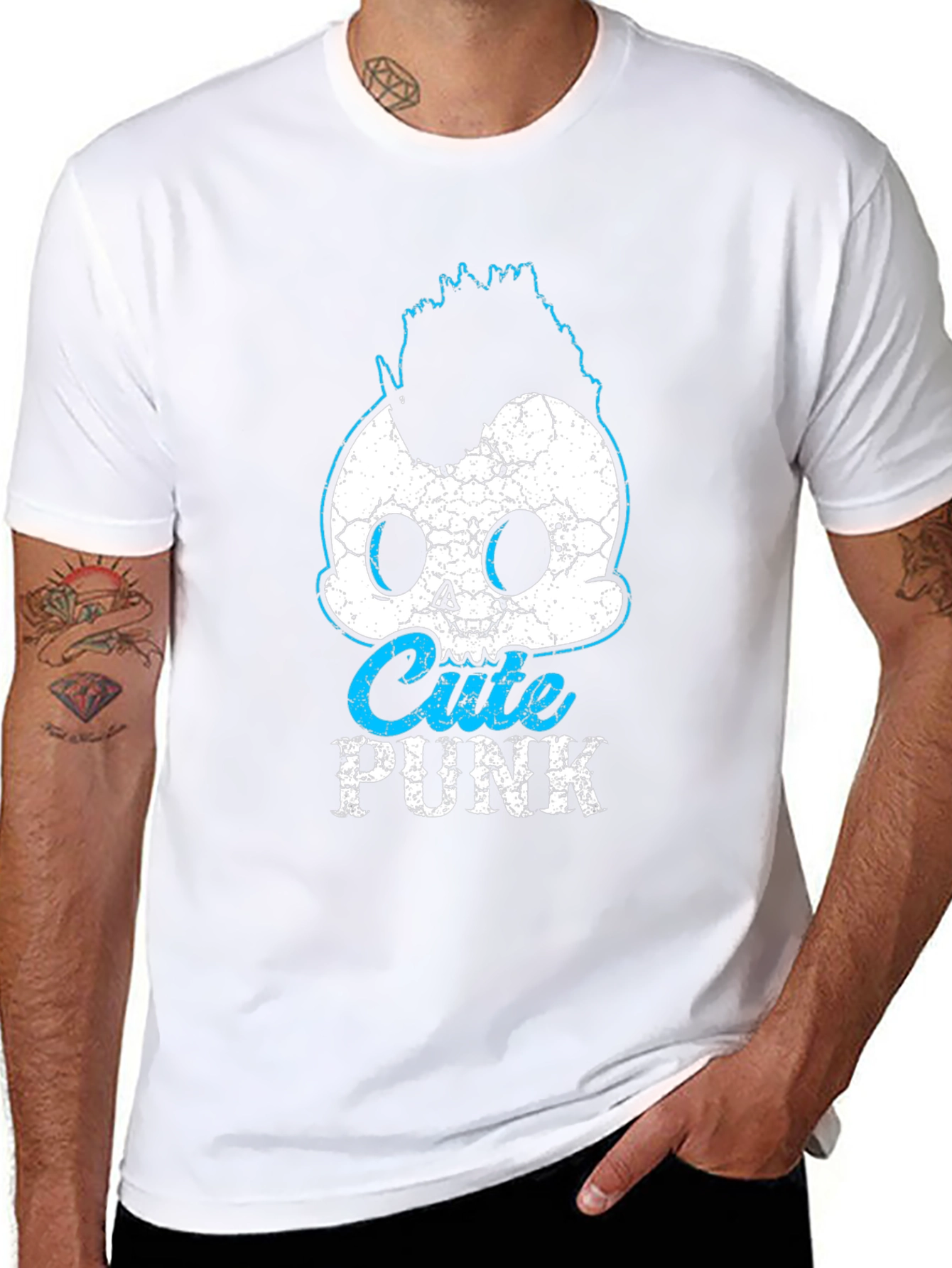 Cute Punk Skull Graphic Tee - Black Cotton T-Shirt