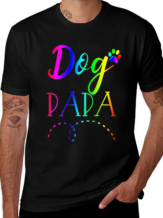 Dog Papa Colorful Graphic Print T-Shirt