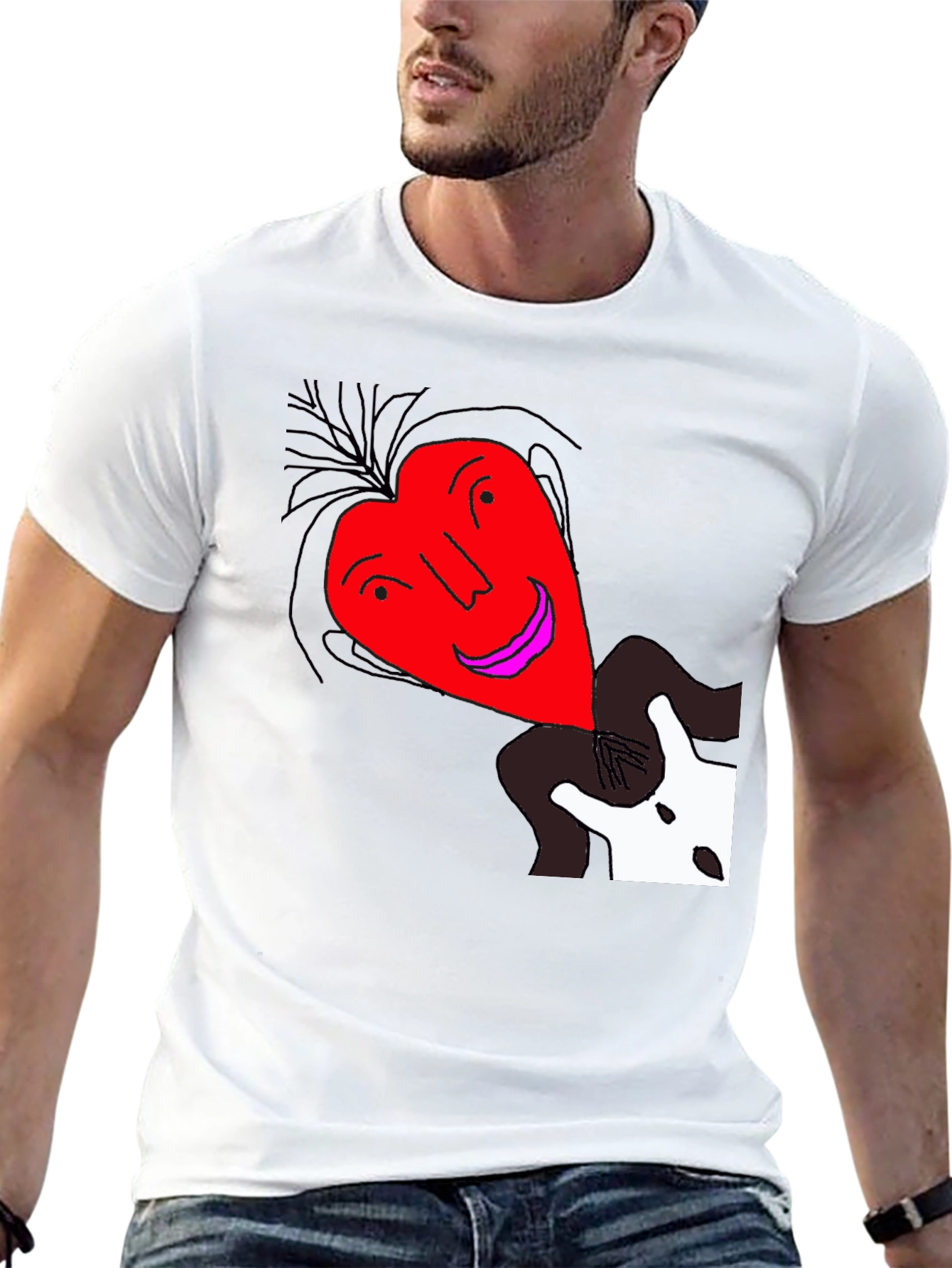 Unique Heart Face Graphic Black T-Shirt