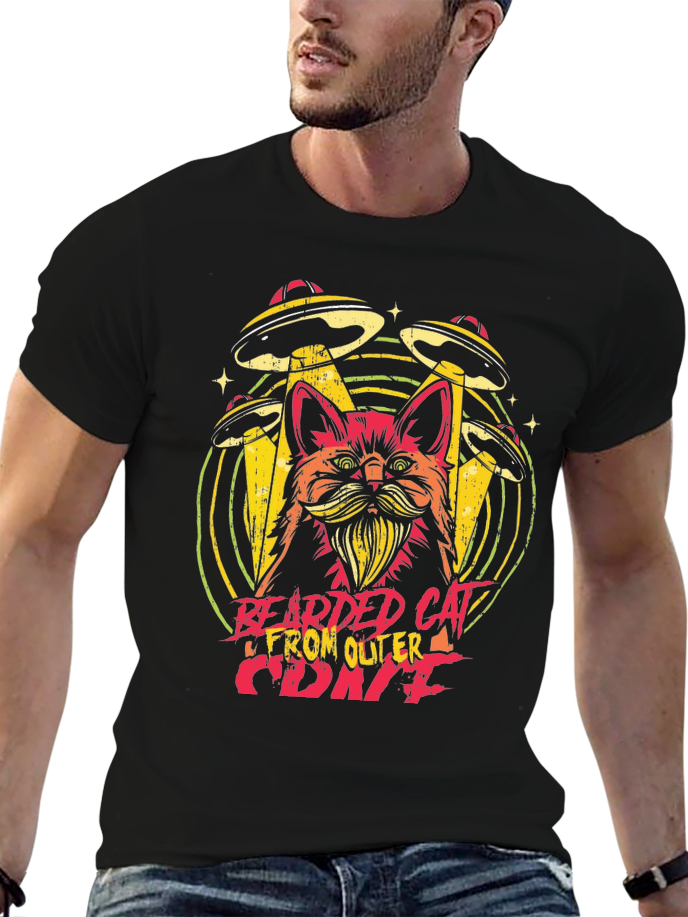 Bearded Cat From Outer Space Graphic Tee
