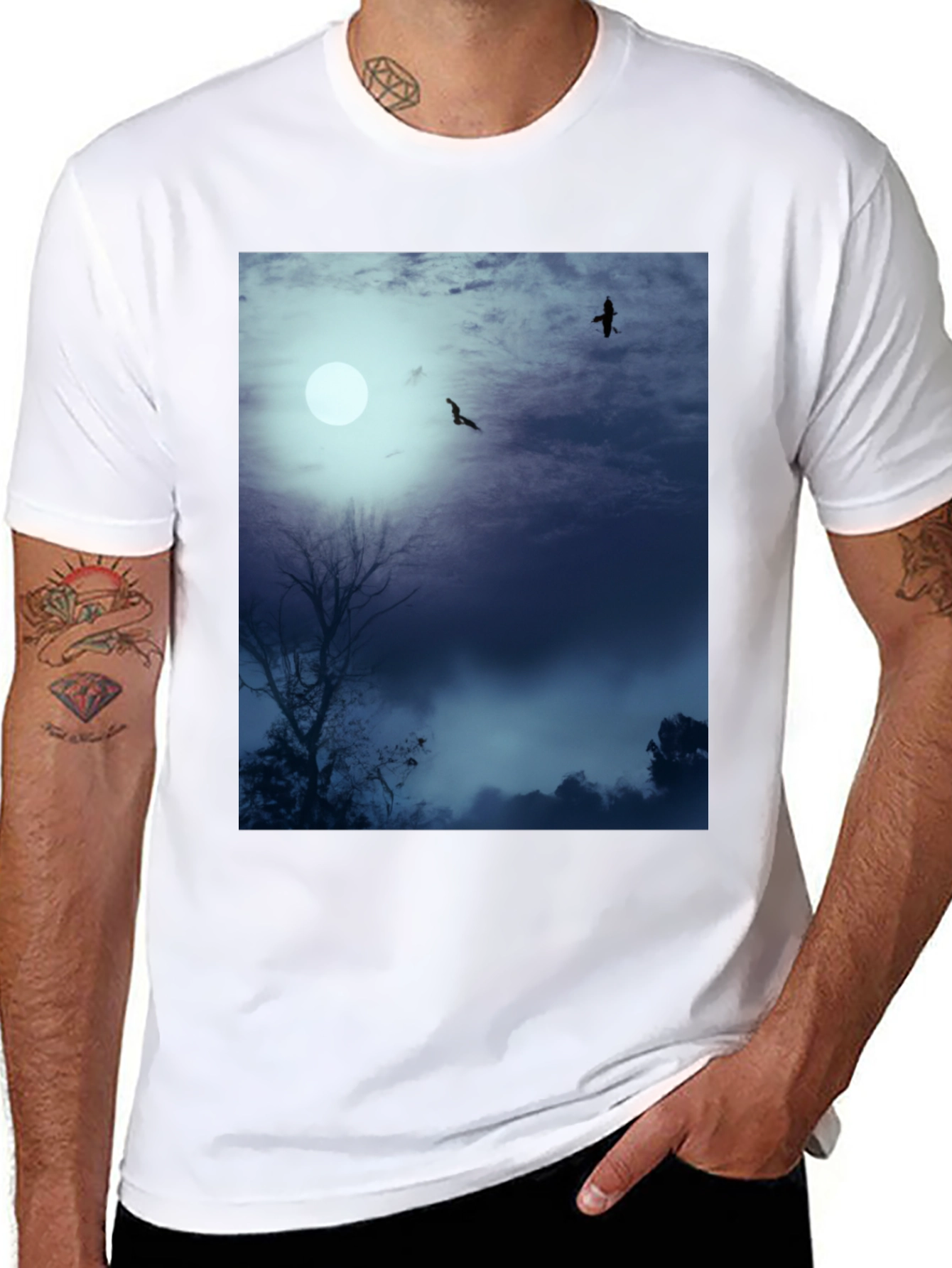 Moonlit Night Tee - Raven Silhouette Design
