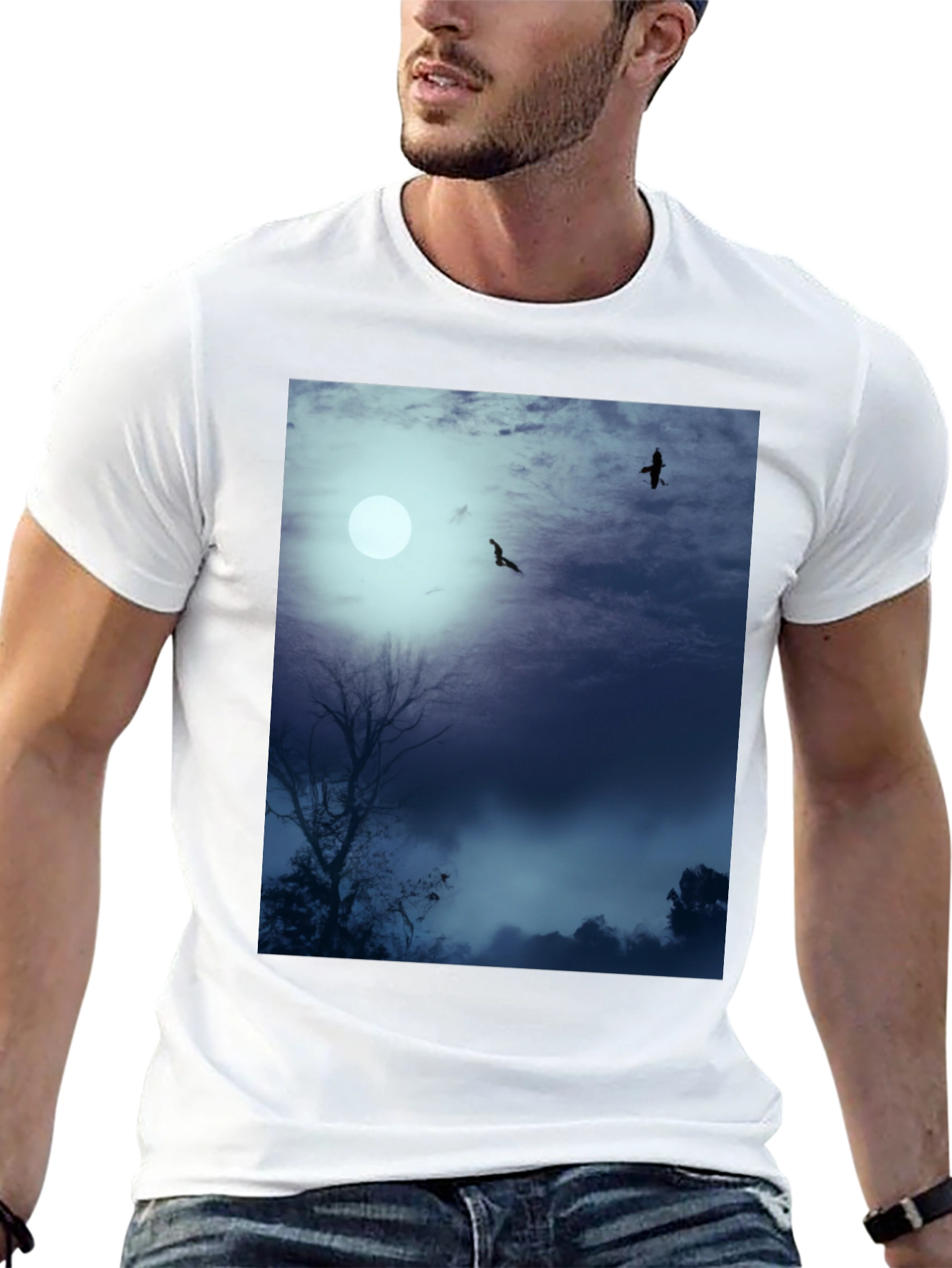 Moonlit Night Tee - Raven Silhouette Design