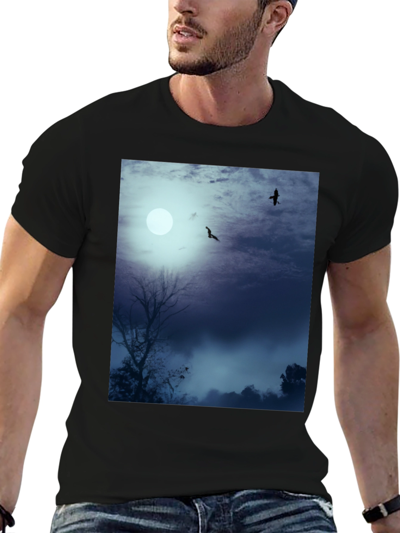Moonlit Night Tee - Raven Silhouette Design