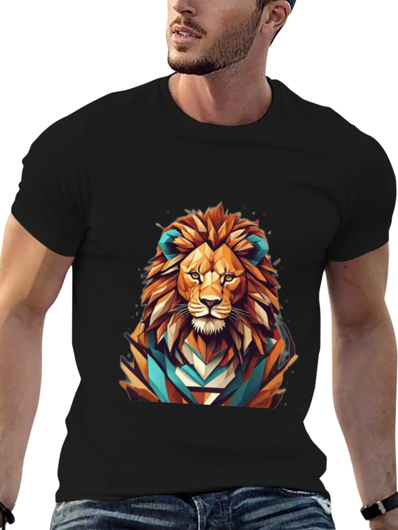 Geometric Lion Graphic Tee - Mens Black T-Shirt