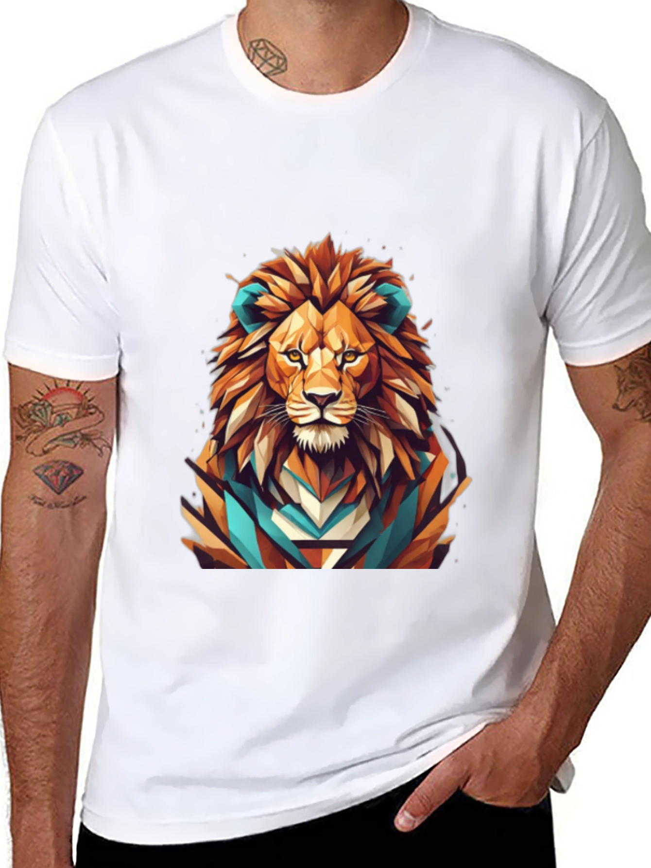 Geometric Lion Graphic Tee - Mens Black T-Shirt