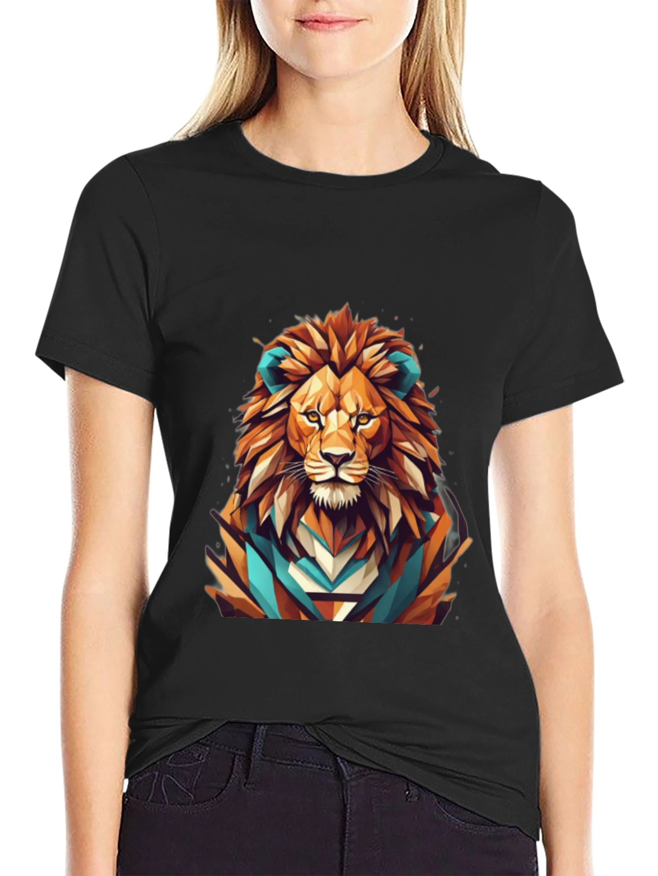 Geometric Lion Graphic Tee - Mens Black T-Shirt