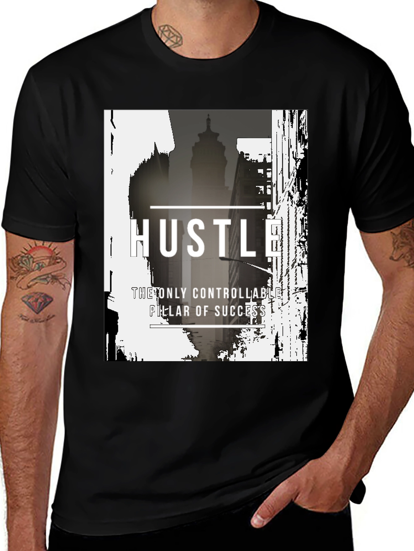 Hustle Black Graphic Tee - Mens Urban Fashion