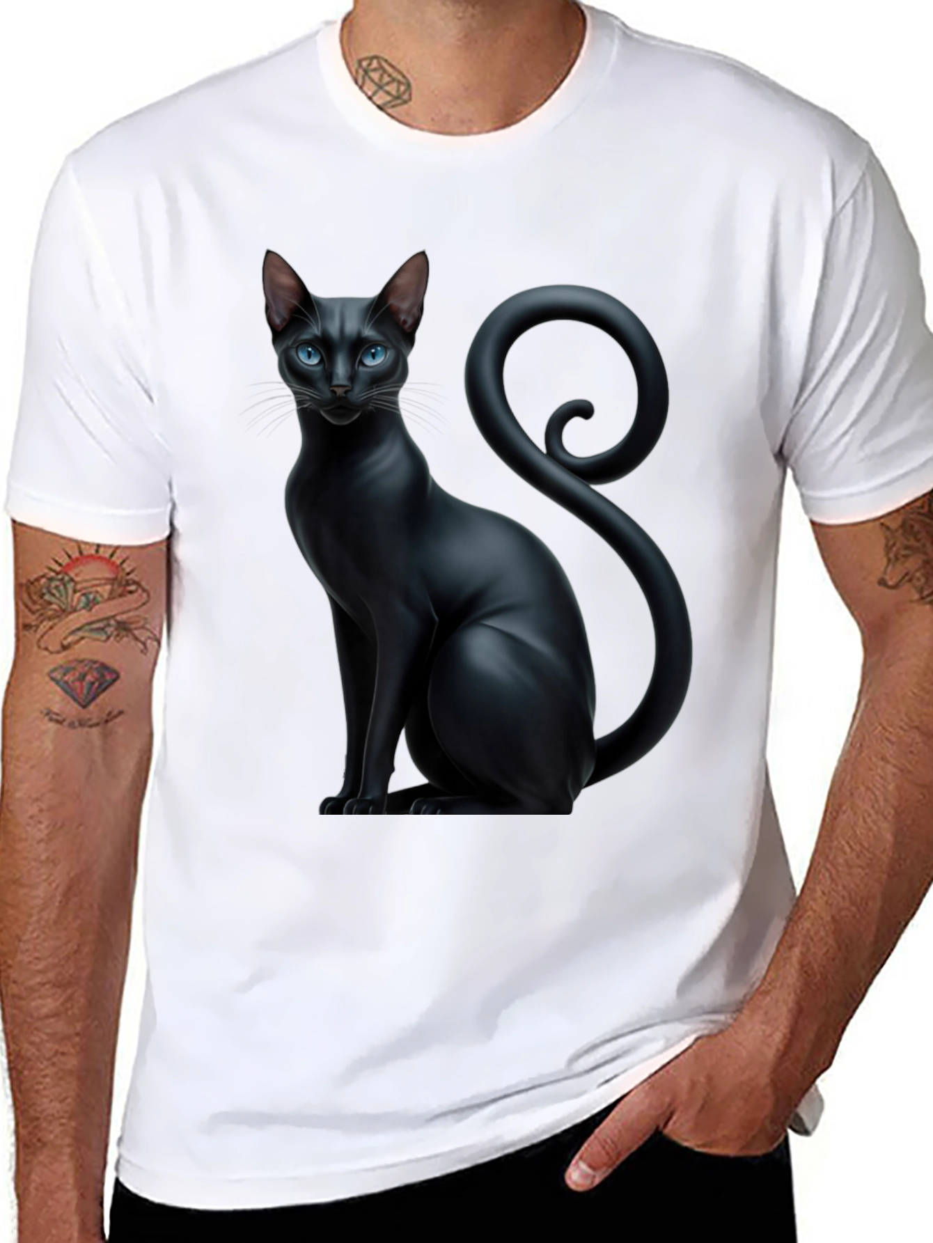 Black Cat Graphic Tee - Stylish Mens T-Shirt