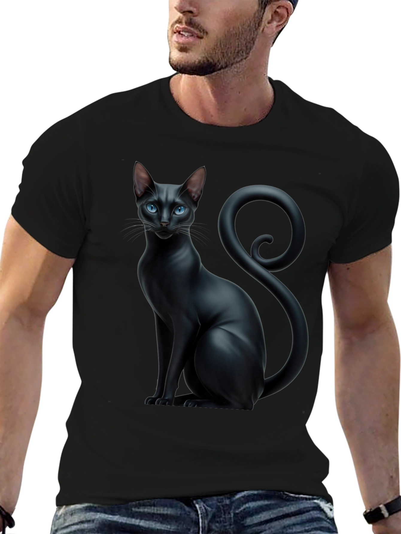 Black Cat Graphic Tee - Stylish Mens T-Shirt