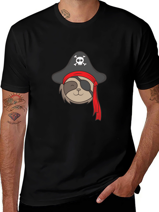 Pirate Sloth Graphic Tee - Mens Black T-Shirt