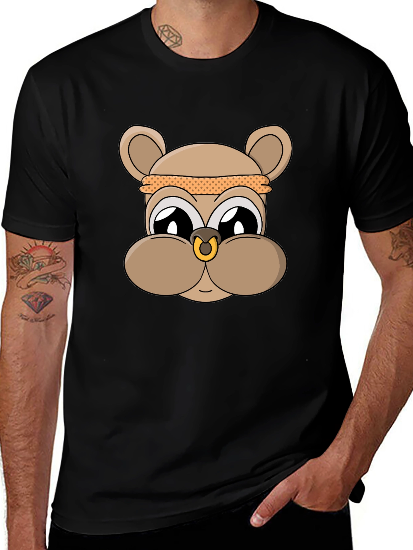 Cool Cartoon Bear T-Shirt - Black