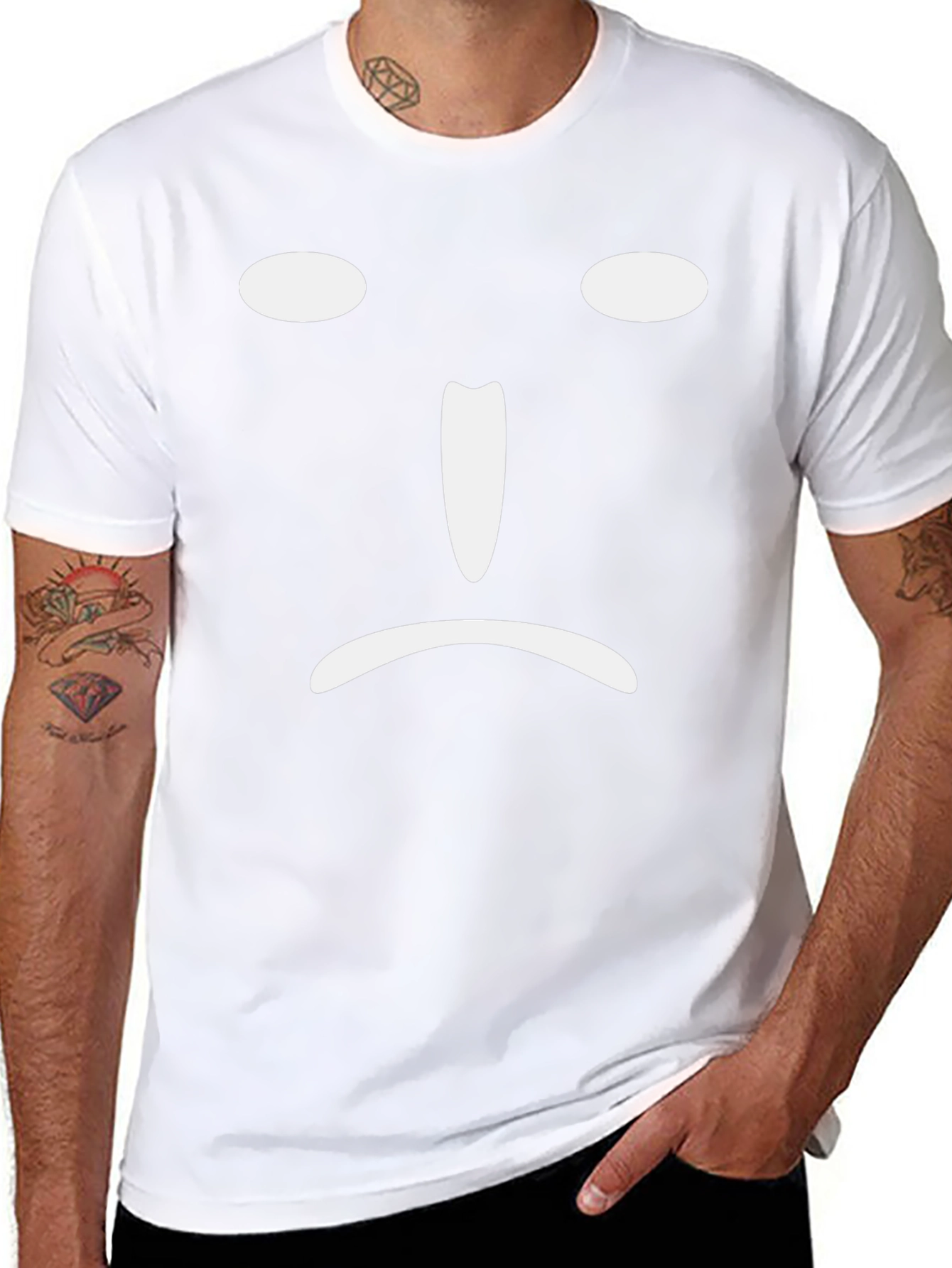 Sad Face Graphic Tee - Black Cotton Blend T-Shirt