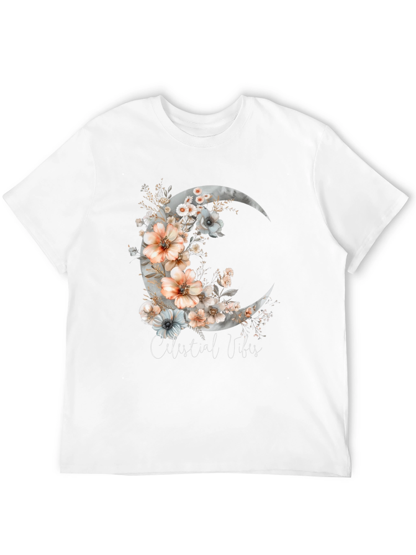 Celestial Vibes Floral Moon Graphic Tee