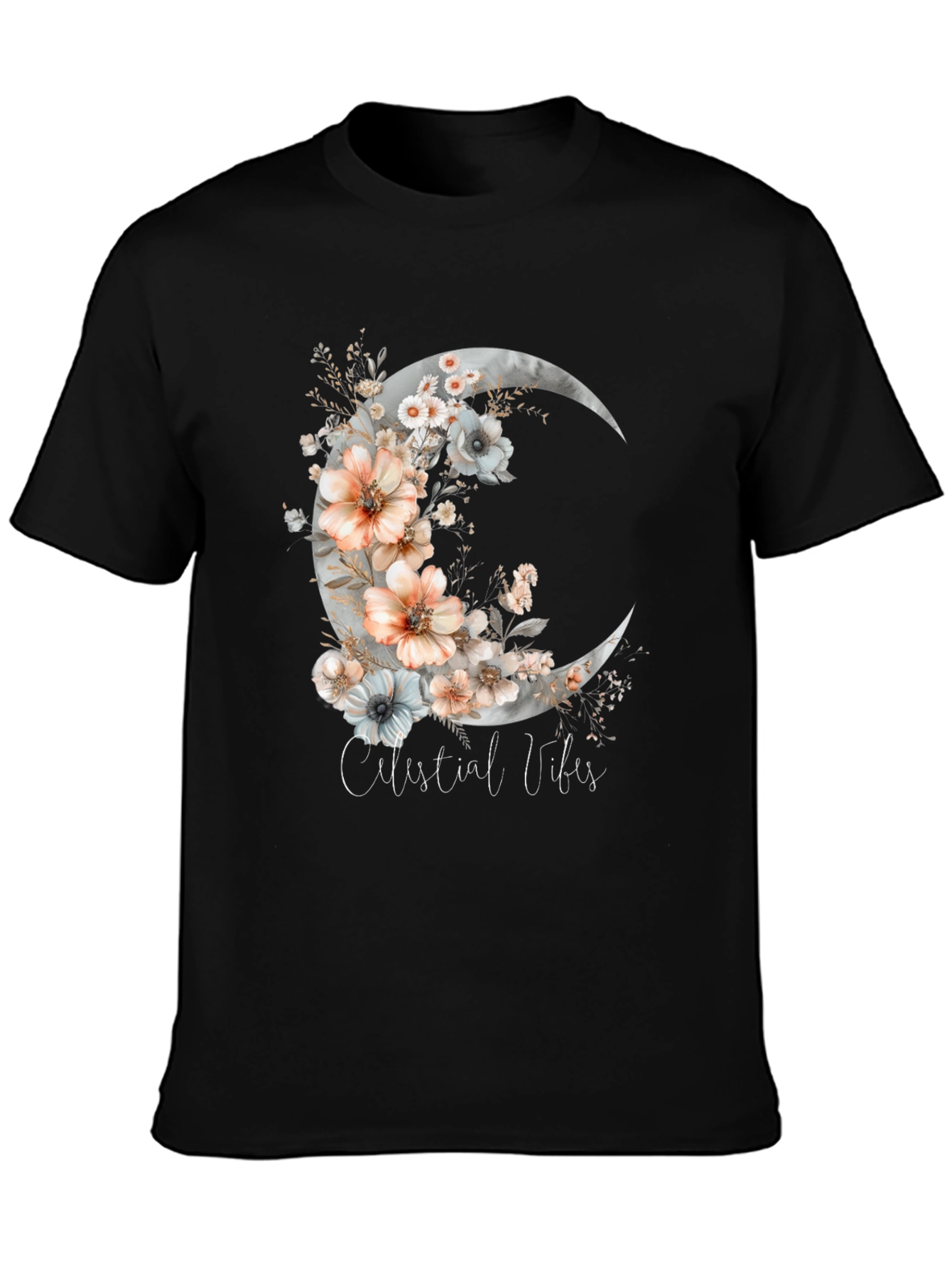 Celestial Vibes Floral Moon Graphic Tee