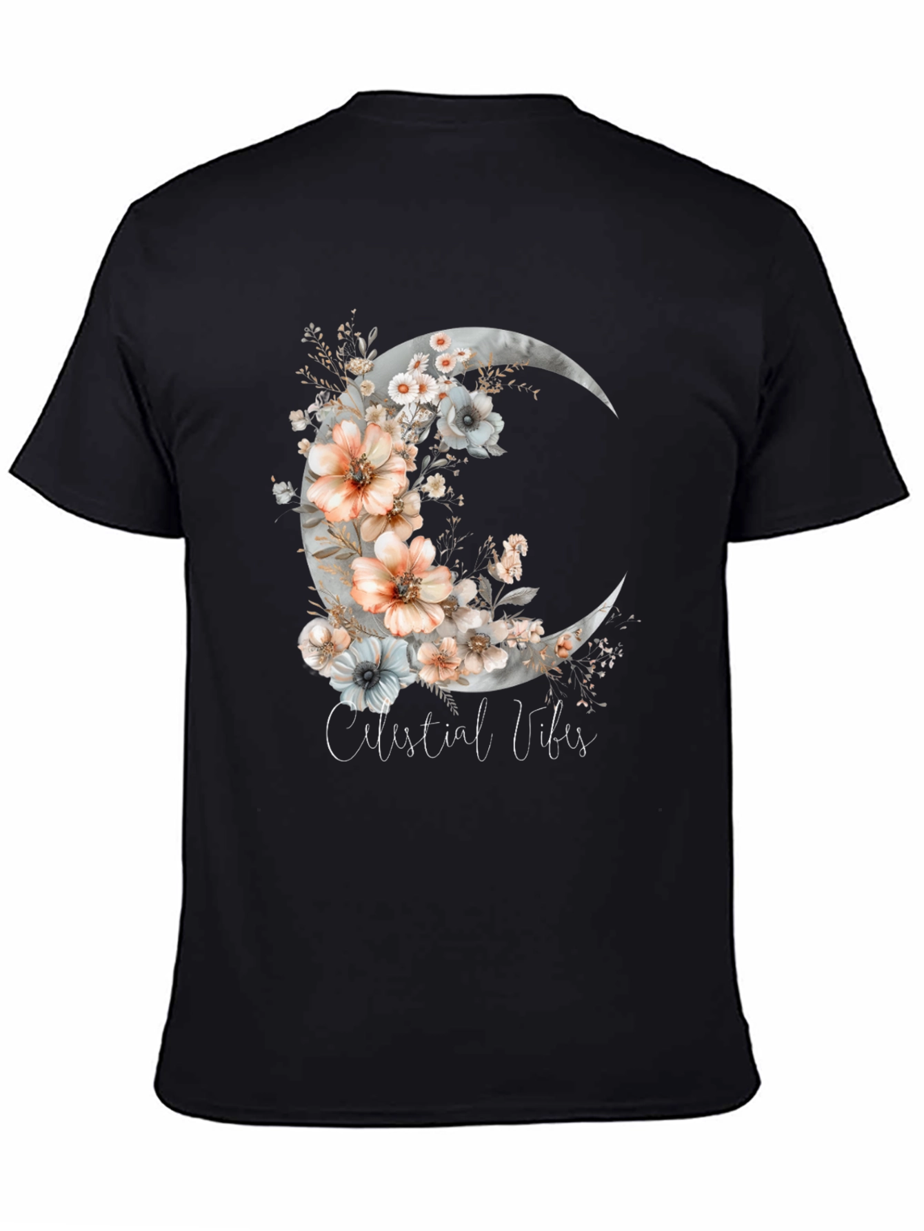 Celestial Vibes Floral Moon Graphic Tee