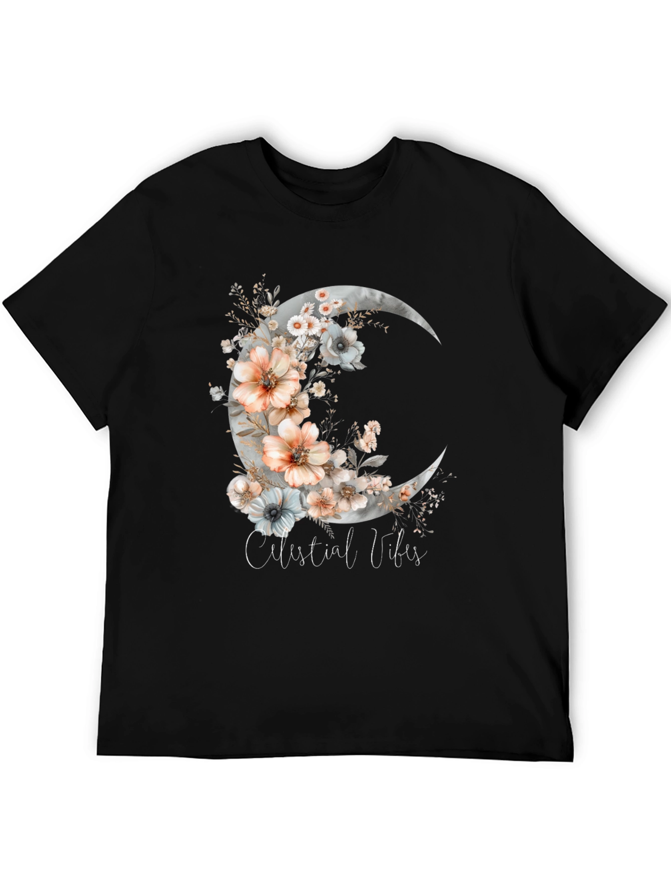Celestial Vibes Floral Moon Graphic Tee