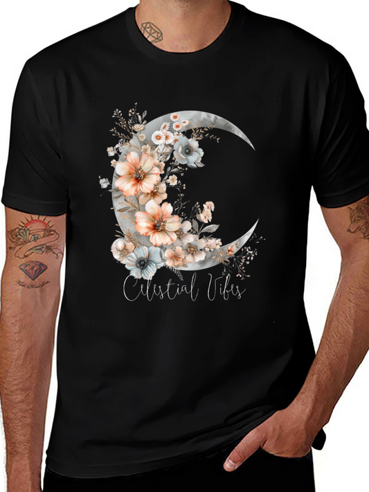 Celestial Vibes Floral Moon Graphic Tee