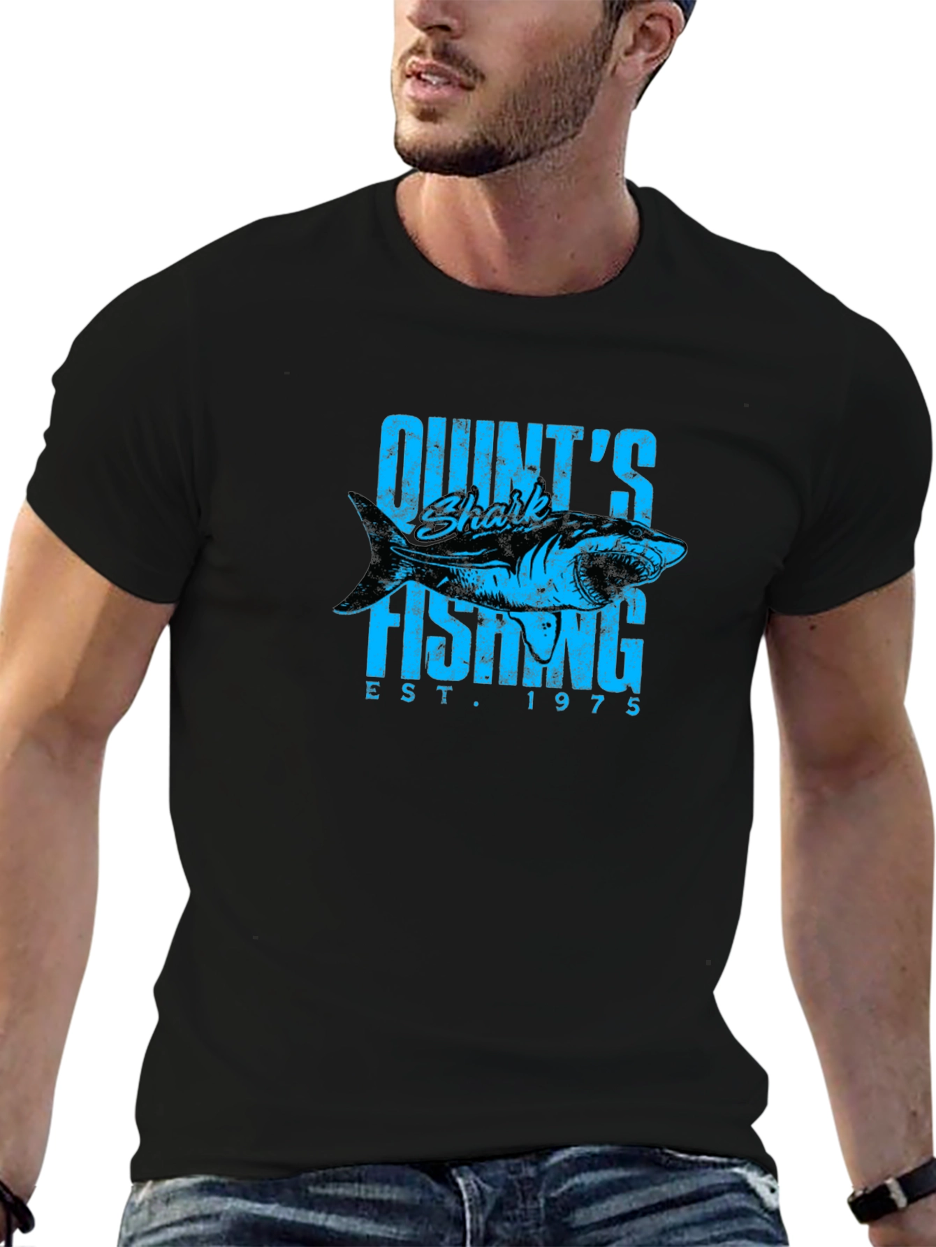Quints Shark Fishing Est. 1975 Black T-Shirt