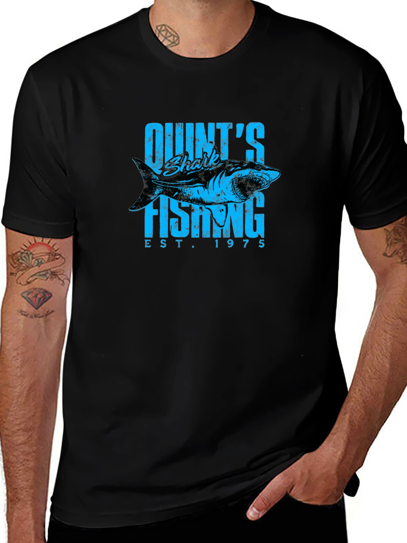 Quints Shark Fishing Est. 1975 Black T-Shirt
