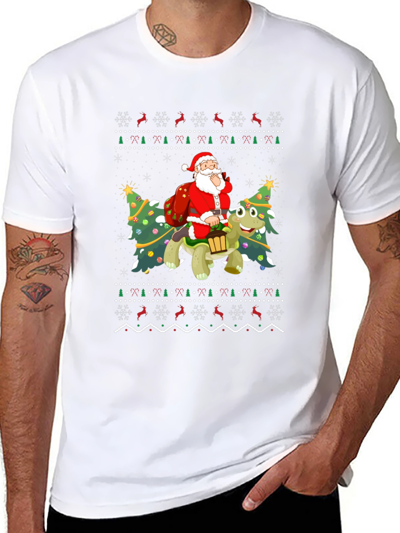 Festive Santa Turtle Ugly Christmas T-Shirt