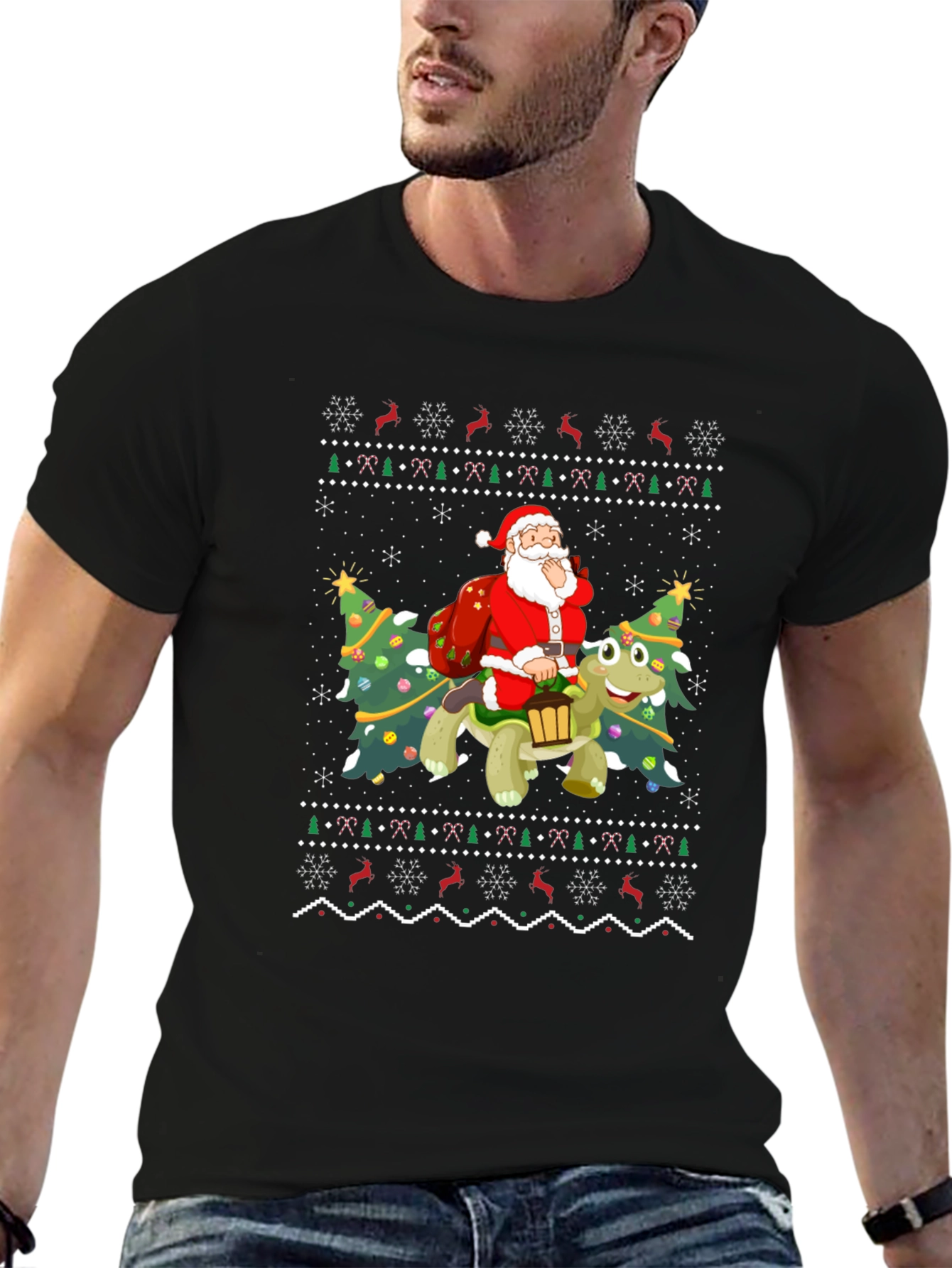 Festive Santa Turtle Ugly Christmas T-Shirt