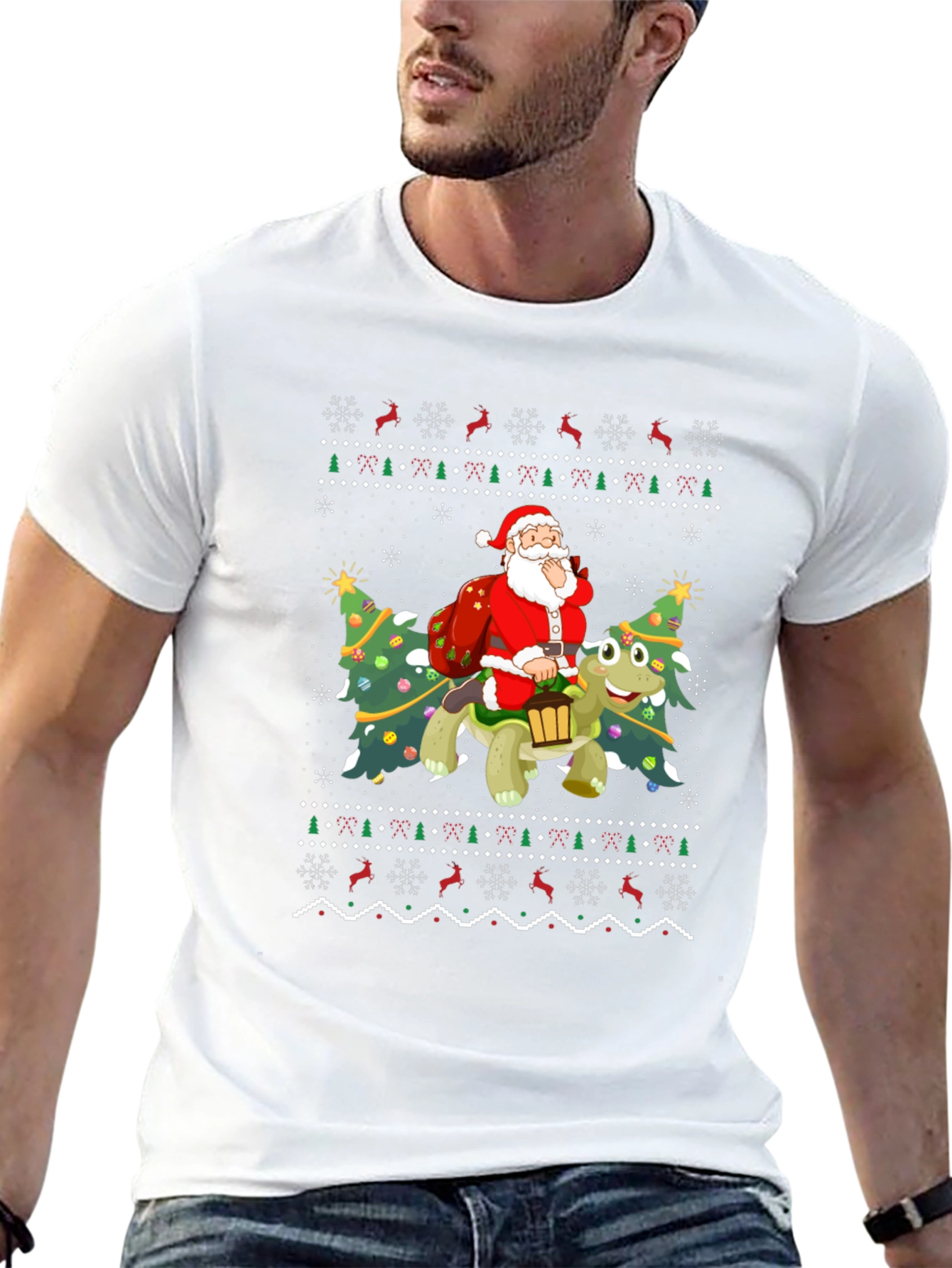 Festive Santa Turtle Ugly Christmas T-Shirt