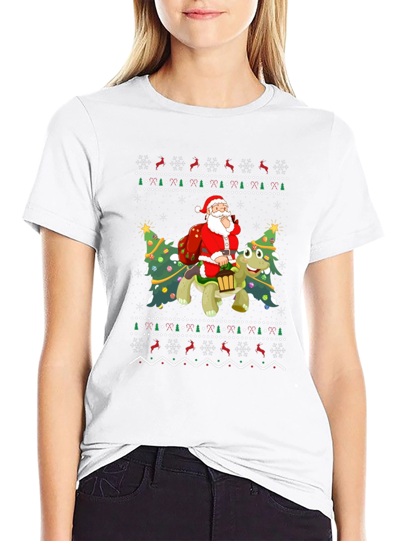 Festive Santa Turtle Ugly Christmas T-Shirt