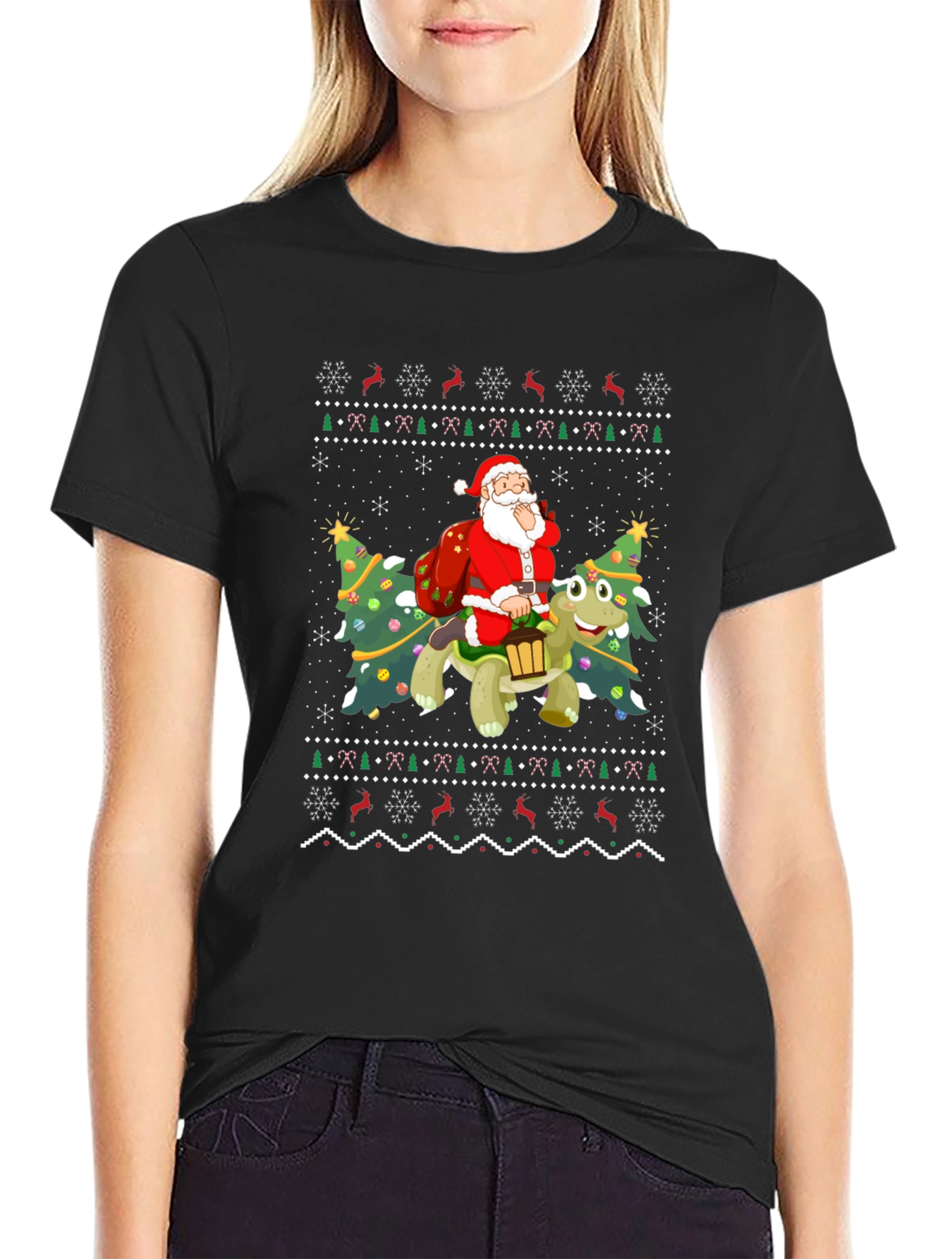 Festive Santa Turtle Ugly Christmas T-Shirt