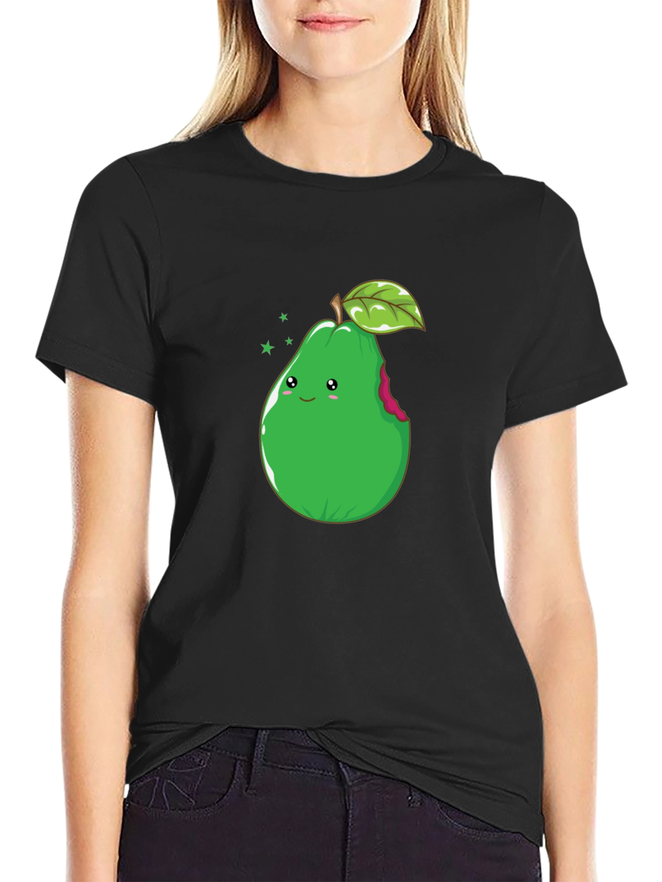Cute Pear Graphic Tee - Black Cotton T-Shirt