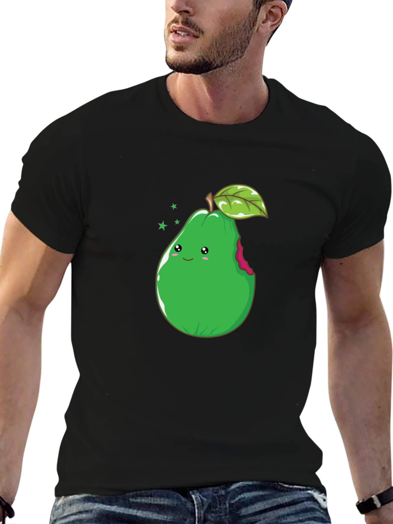 Cute Pear Graphic Tee - Black Cotton T-Shirt