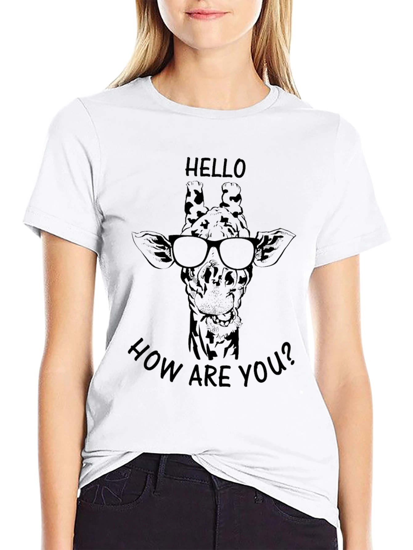 Giraffe with Glasses T-Shirt - Hello How Are You?